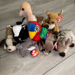 Ty Beanie Baby Lot 8 1990’s Jabber Stretch Whisper Bernie Goatee Canyon Mel Stin